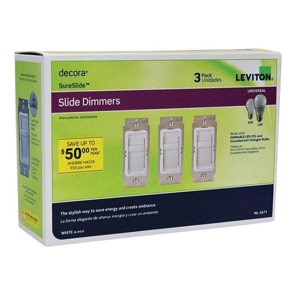 Leviton Leviton 3829900 Decora SureSlide White 600 watts Slide Dimmer - Pack of 3 3829900